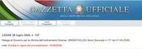 In Gazzetta Ufficiale la legge delega n. 137/2026 per la riforma dell’ordinamento della professione forense